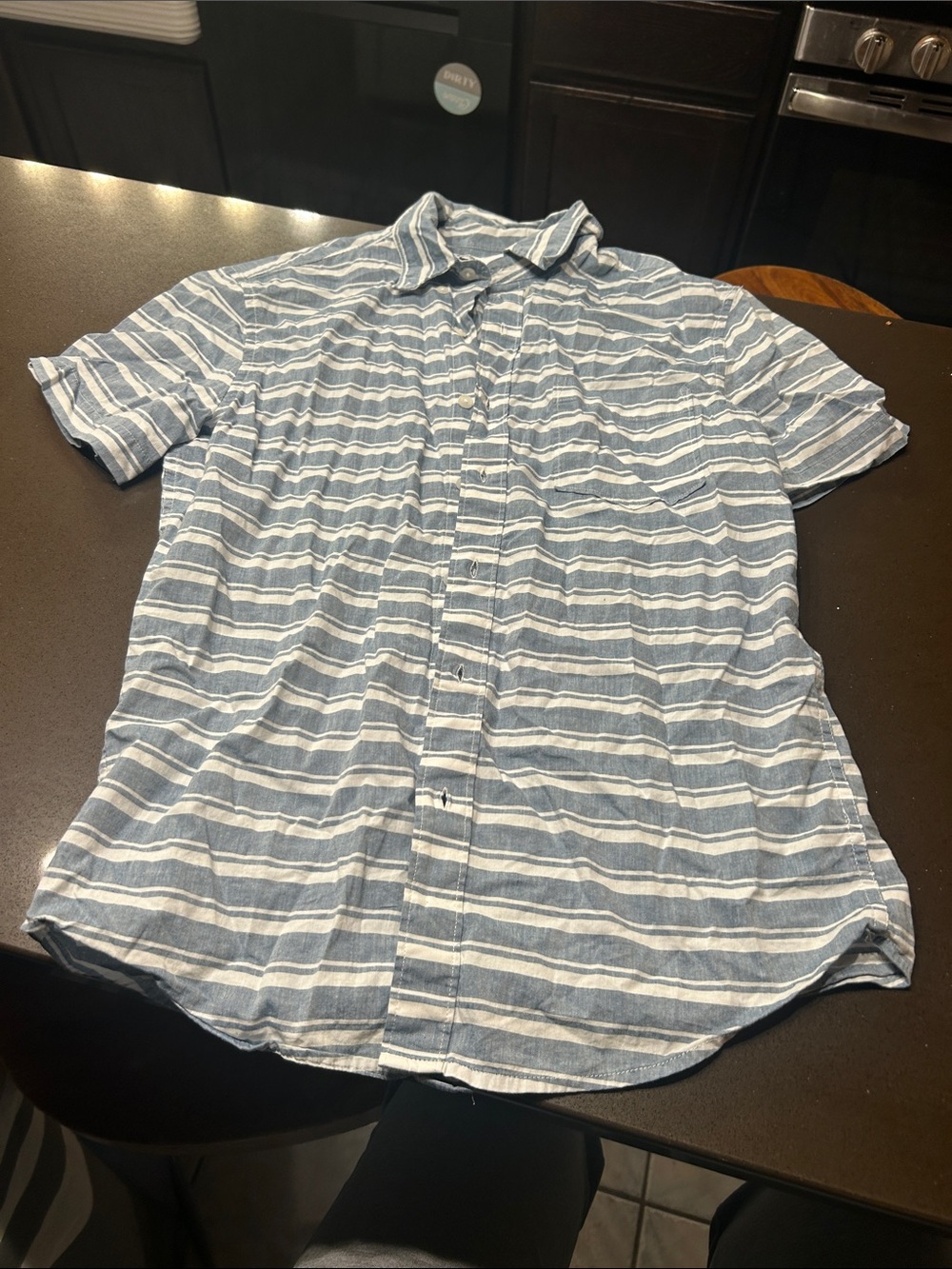Sonoma Blue and White Striped Short-Sleeve Button-Down Shirt